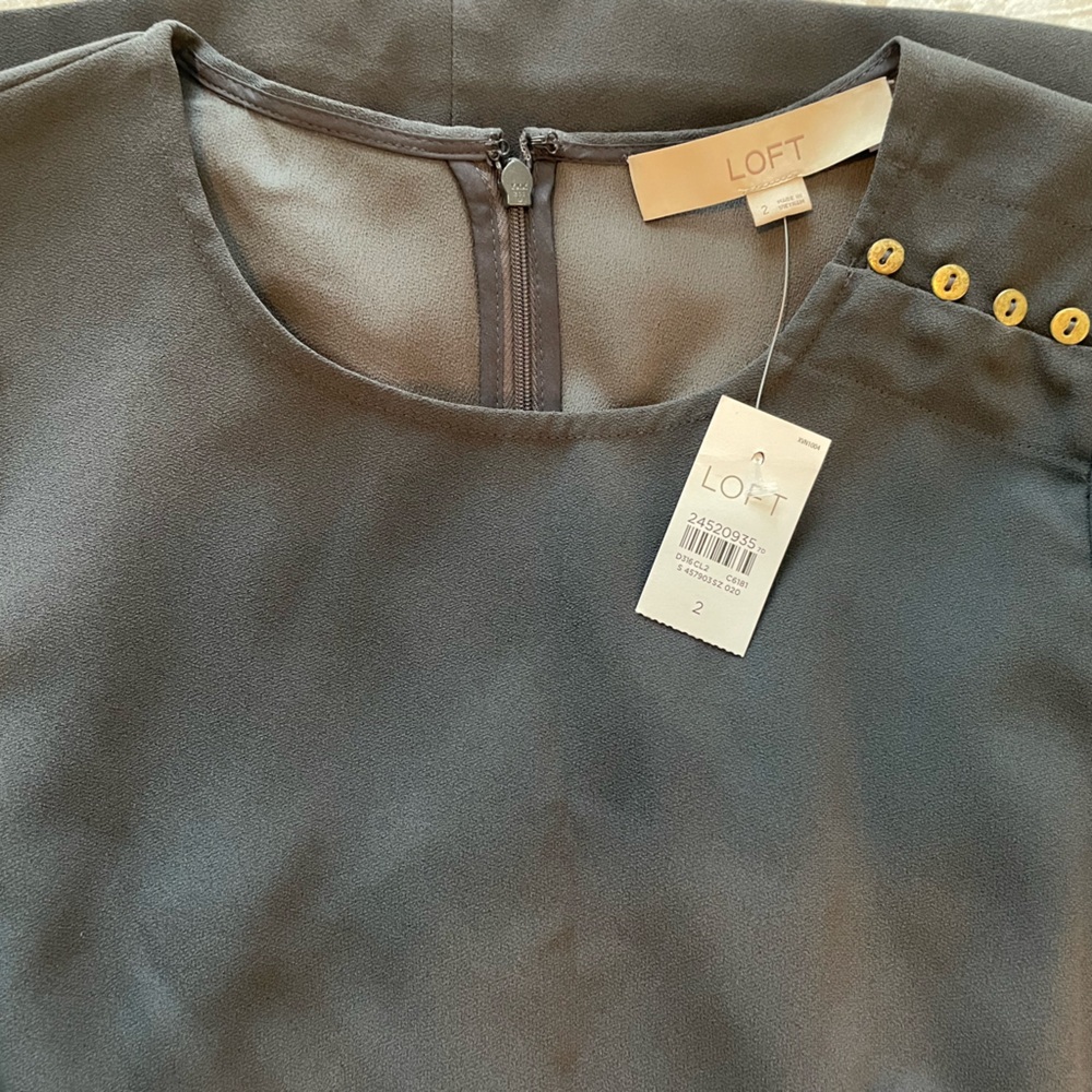 LOFT Gray Midi Dress with Gold Button Detail